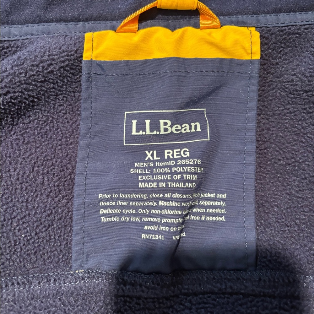 L.L. Bean 3-in-1 jacket, Shell + Insulator, Yellow and Navy, Men’s size XL-Reg - Picture 7 of 11